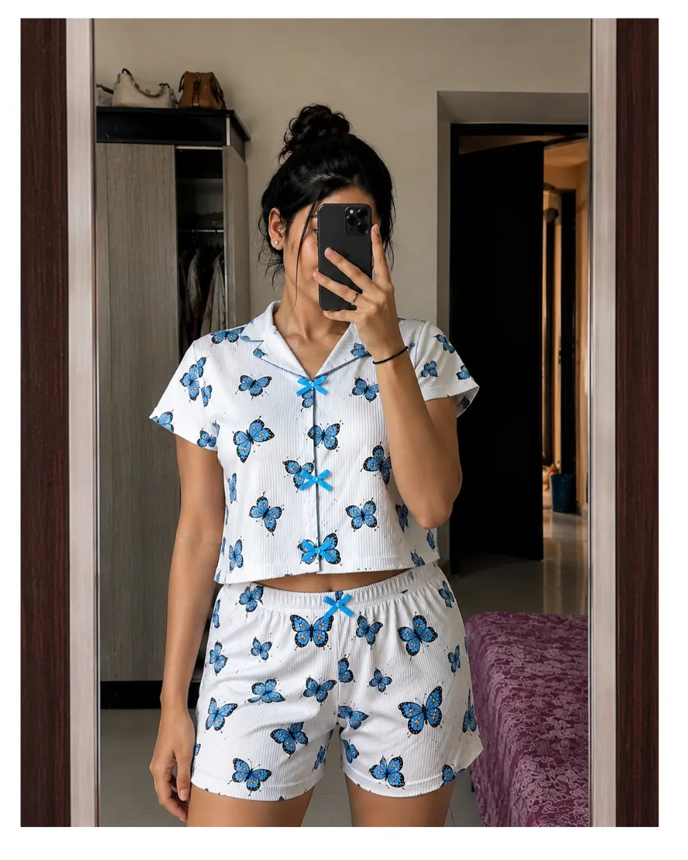 blue sweetheart print ladies nightsuit