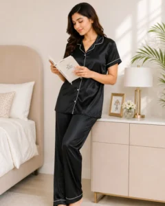black satin night suit for women