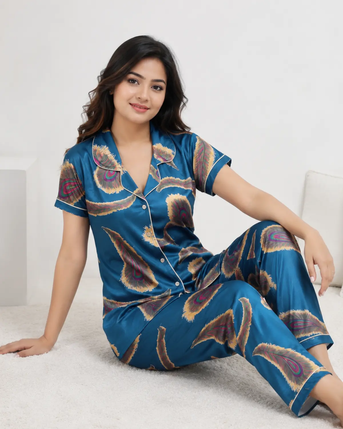 morpankh blue printed night suit for ladies