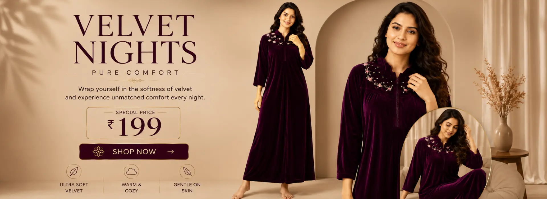 wine velvet nighty wholesale
