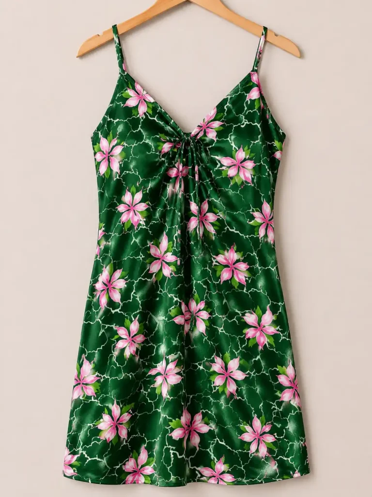 floral baddi nighty for women in green color